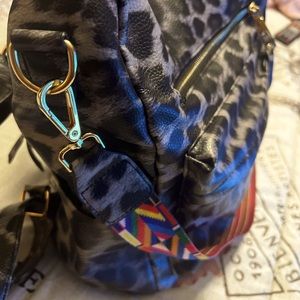 Black Gray leopard print with colorful strap